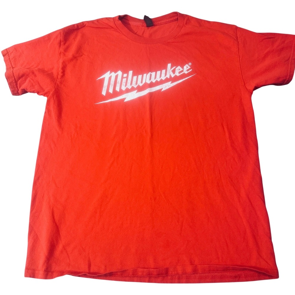 Milwaukee Mens Logo Graphic T-Shirt Large Red Heavy Cotton Short Sleeve Tee